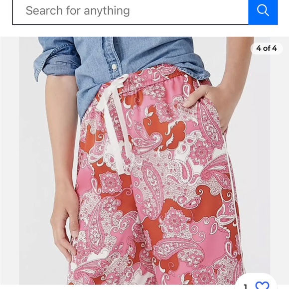 NWT, 00, Jcrew paisley pant with pockets white satin around leg opening and side - Picture 3 of 6